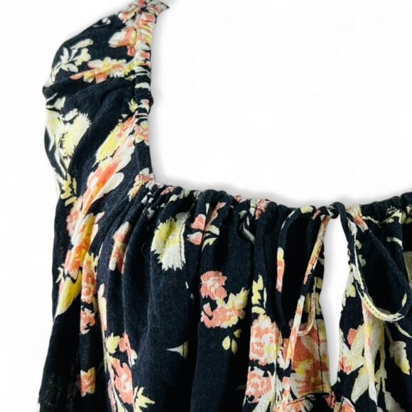 Free People Hilary Milkmaid Open Back Top Y2K Whimsigoth Coquette Black Floral L - Picture 4 of 11